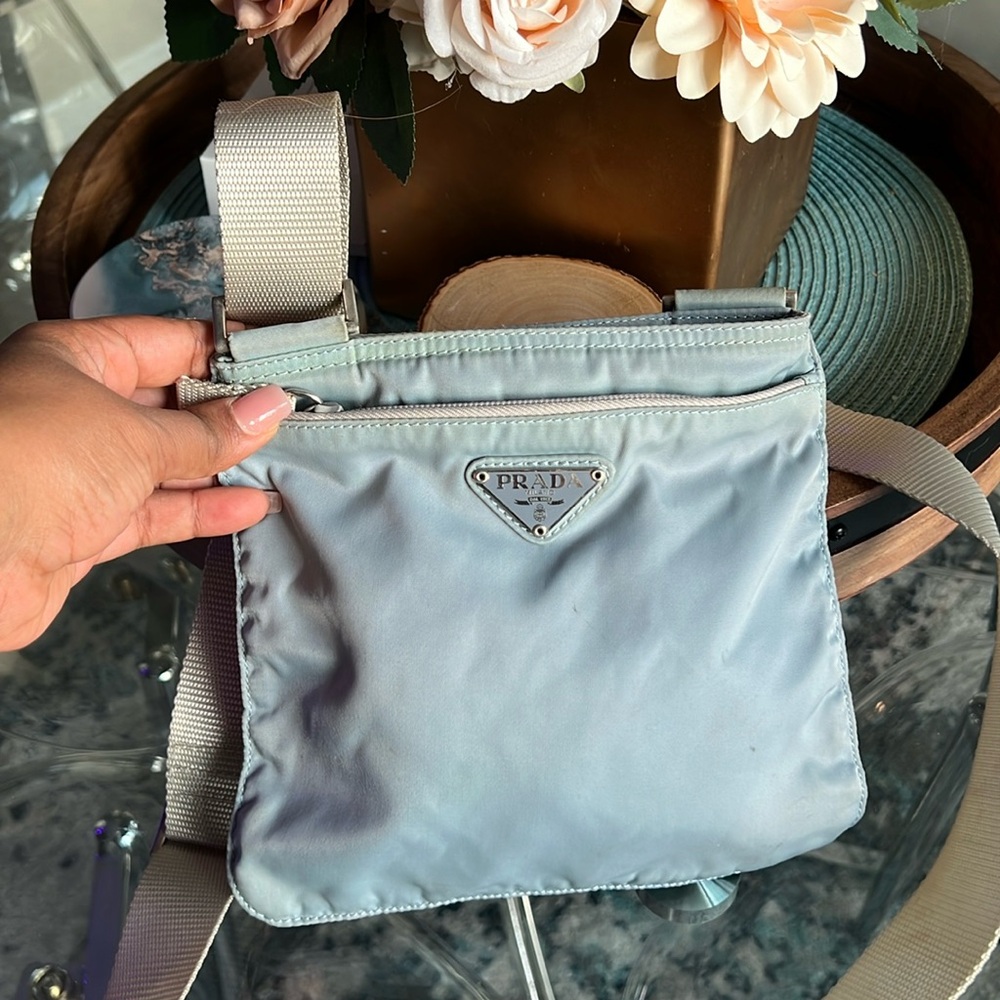 Authentic Prada Crossbody nylon bag light blue